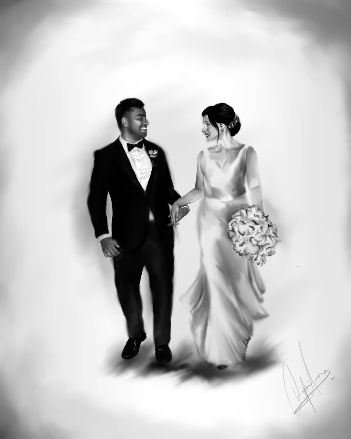Wedding portrait in graphite and digital, reference DCS 0056
